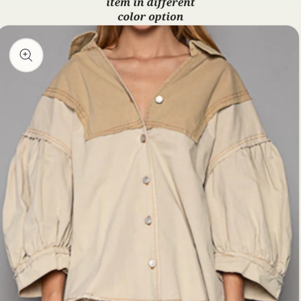 Pol Split Back W/Tie V-Neck Collared Button-Up Tw… - image 1